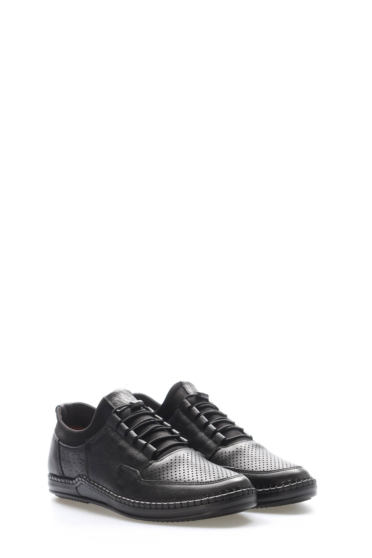 Black Perforated-Toe Leather Sneakers for Men | Wessi