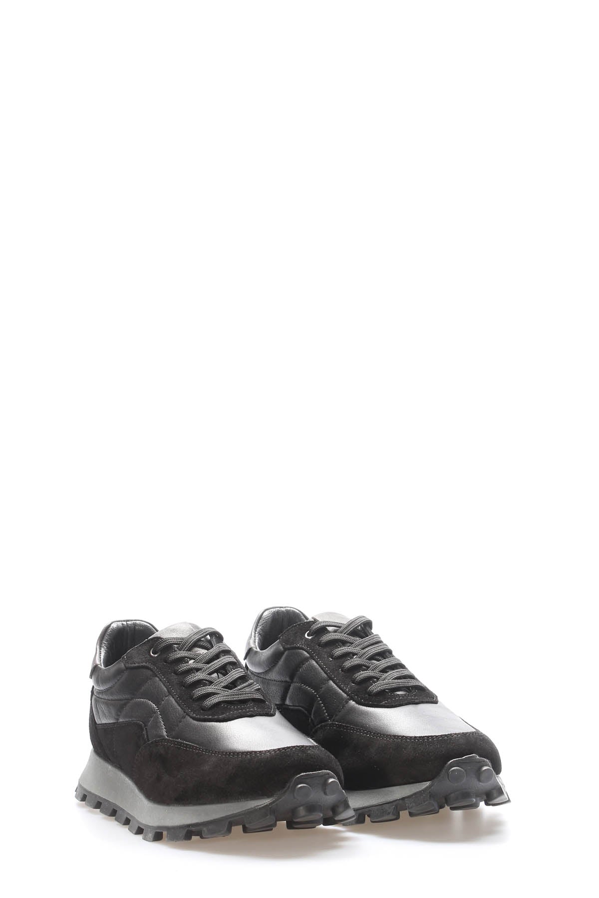 Black Leather Lug-Sole Sneakers for Men | Wessi