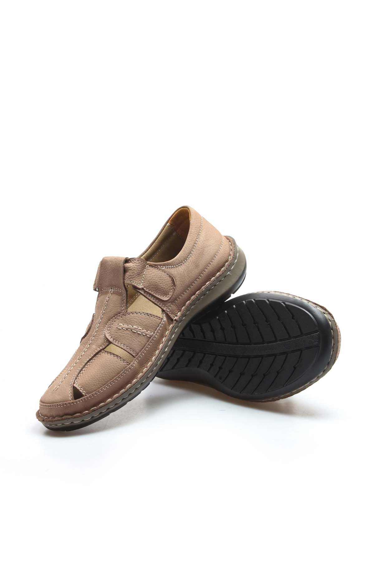 Men's Beige Leather Sandal Shoes - Wessi