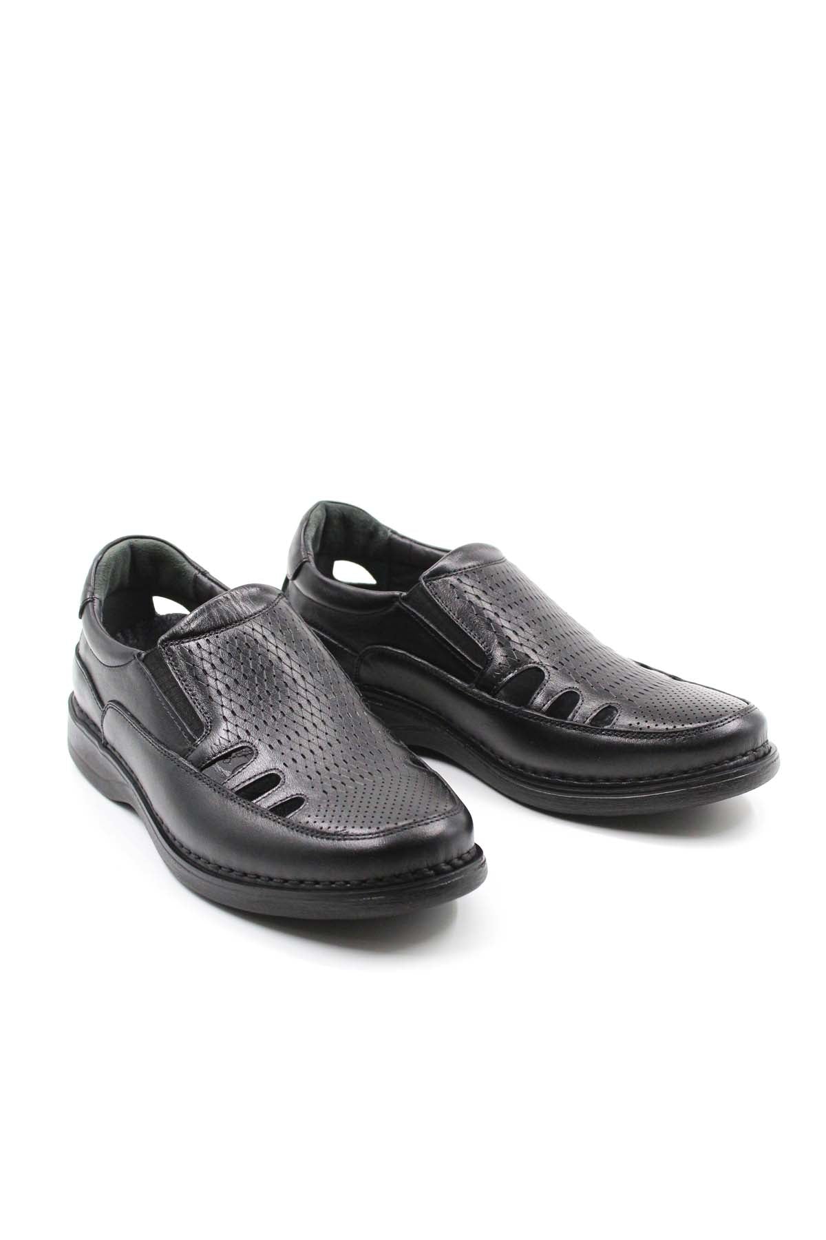 Men's Black Orthopedic Leather Sandals - Wessi