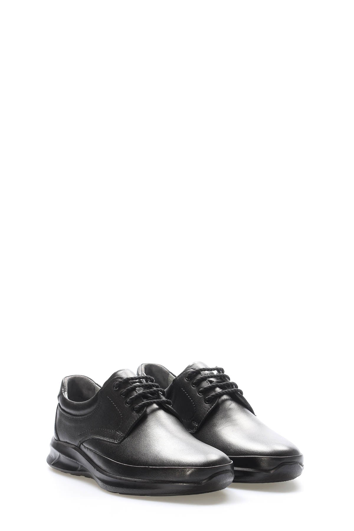 Black Leather Raised-Sole Casual Sneakers for Men | Wessi
