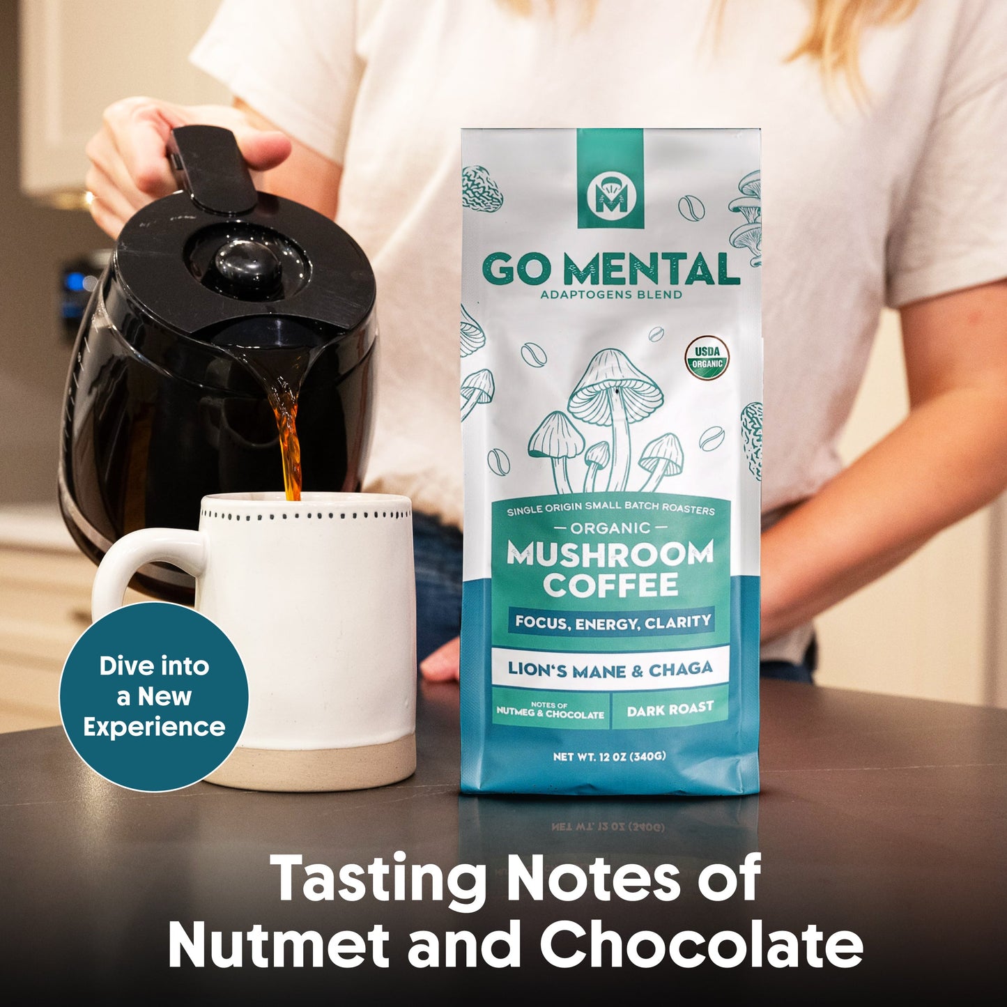 Organic Lion's Mane and Chaga Mushroom Coffee Dark Roast Coffee