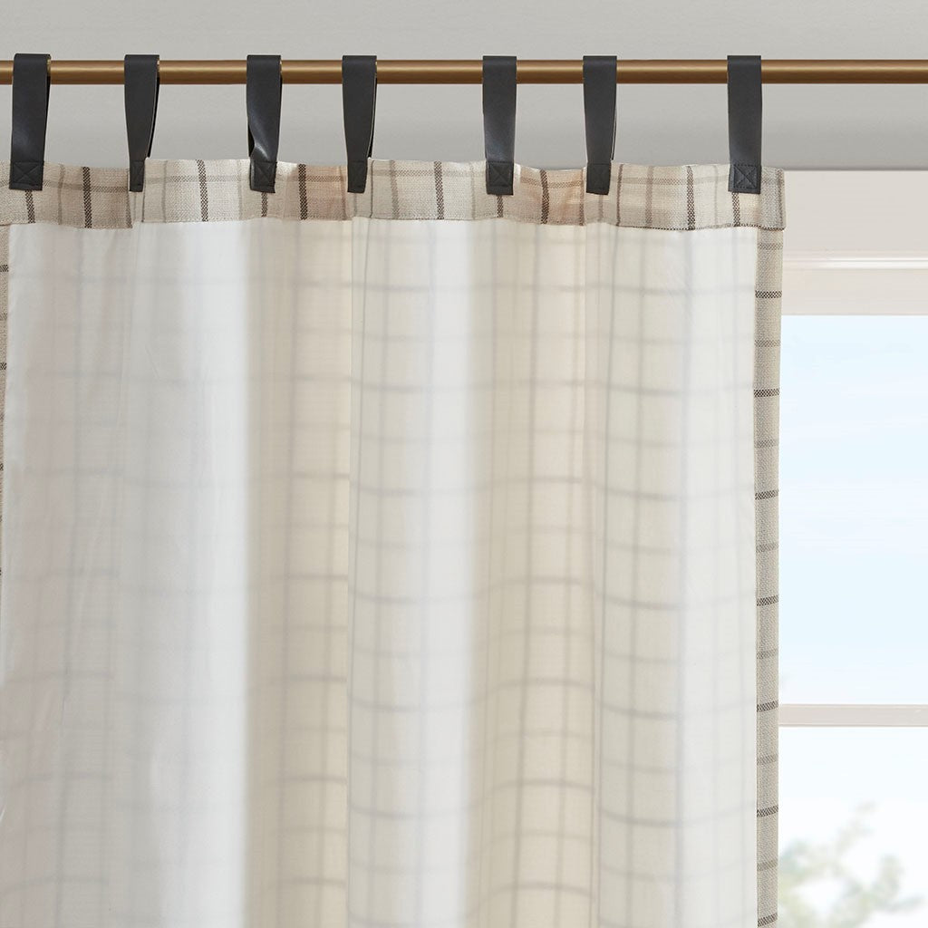 Plaid Faux Leather Curtain Panel with Fleece Lining - Dark Grey