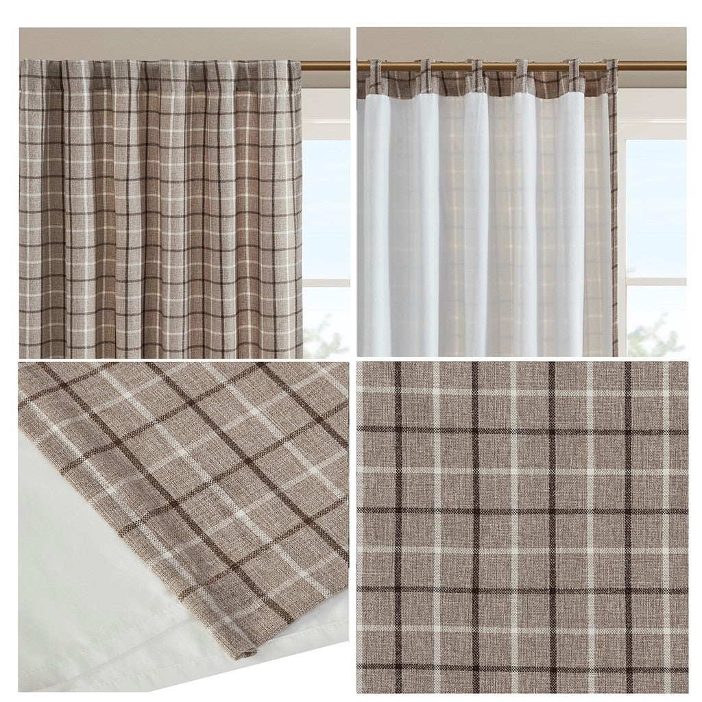 Plaid Rod Pocket and Back Tab Curtain Panel with Fleece Lining - Green Plaid