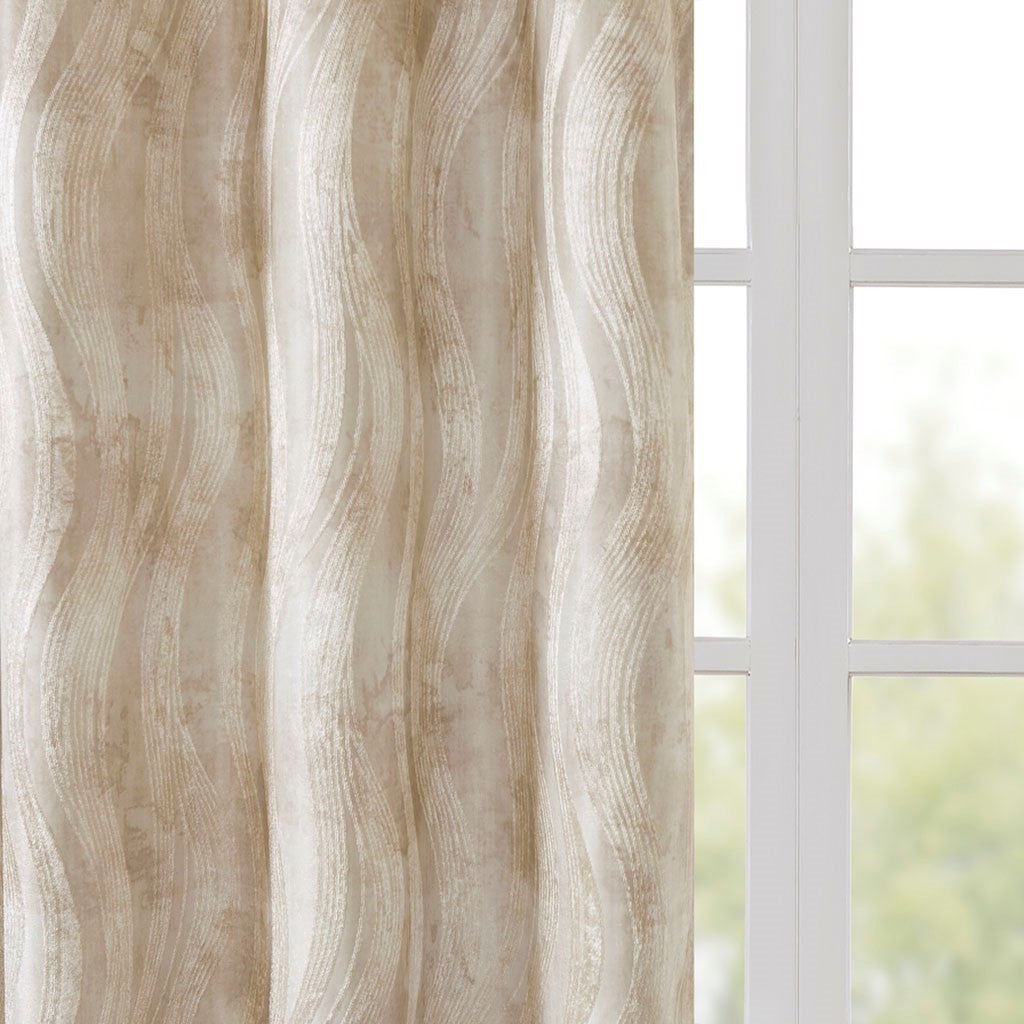 Printed Jacquard Grommet Top Total Blackout Curtain Panel - Beige