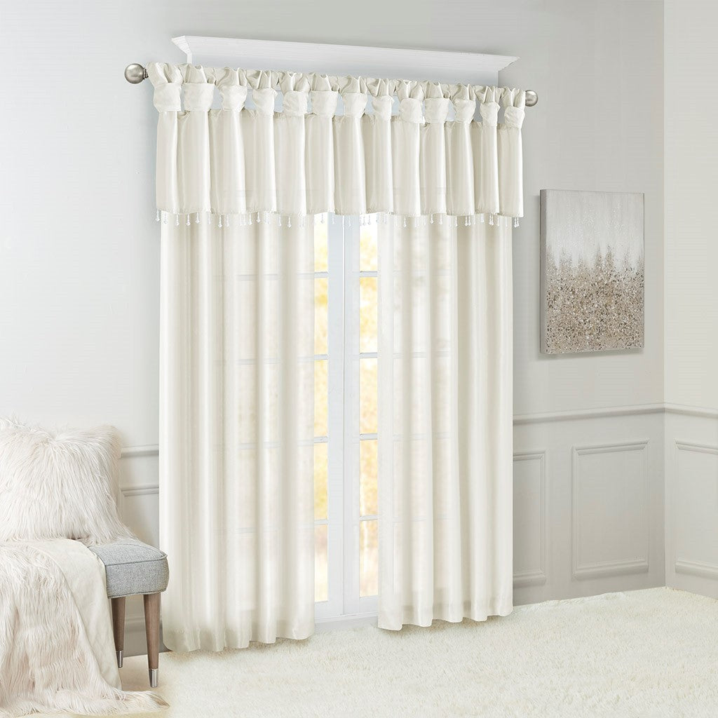 Twist Tab Lined Window Curtain Panel with Faux Silk Sheen - White