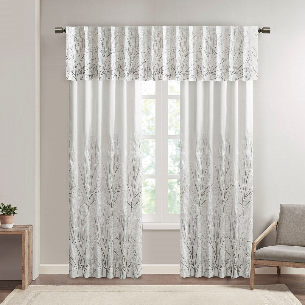 White Embroidered Curtain Panel with Lining - 50x95 Inches