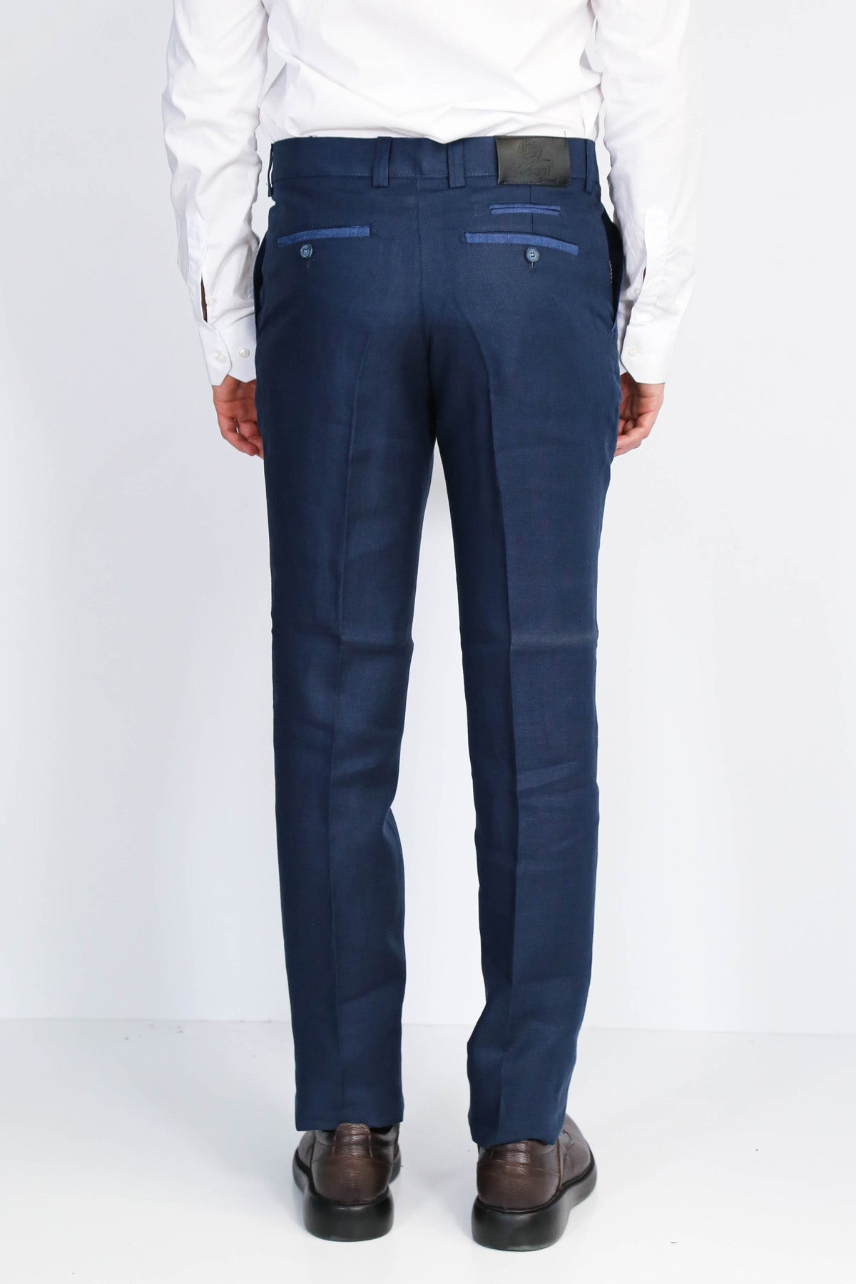 Navy Solid Slim Fit Dress Trousers – Wessi