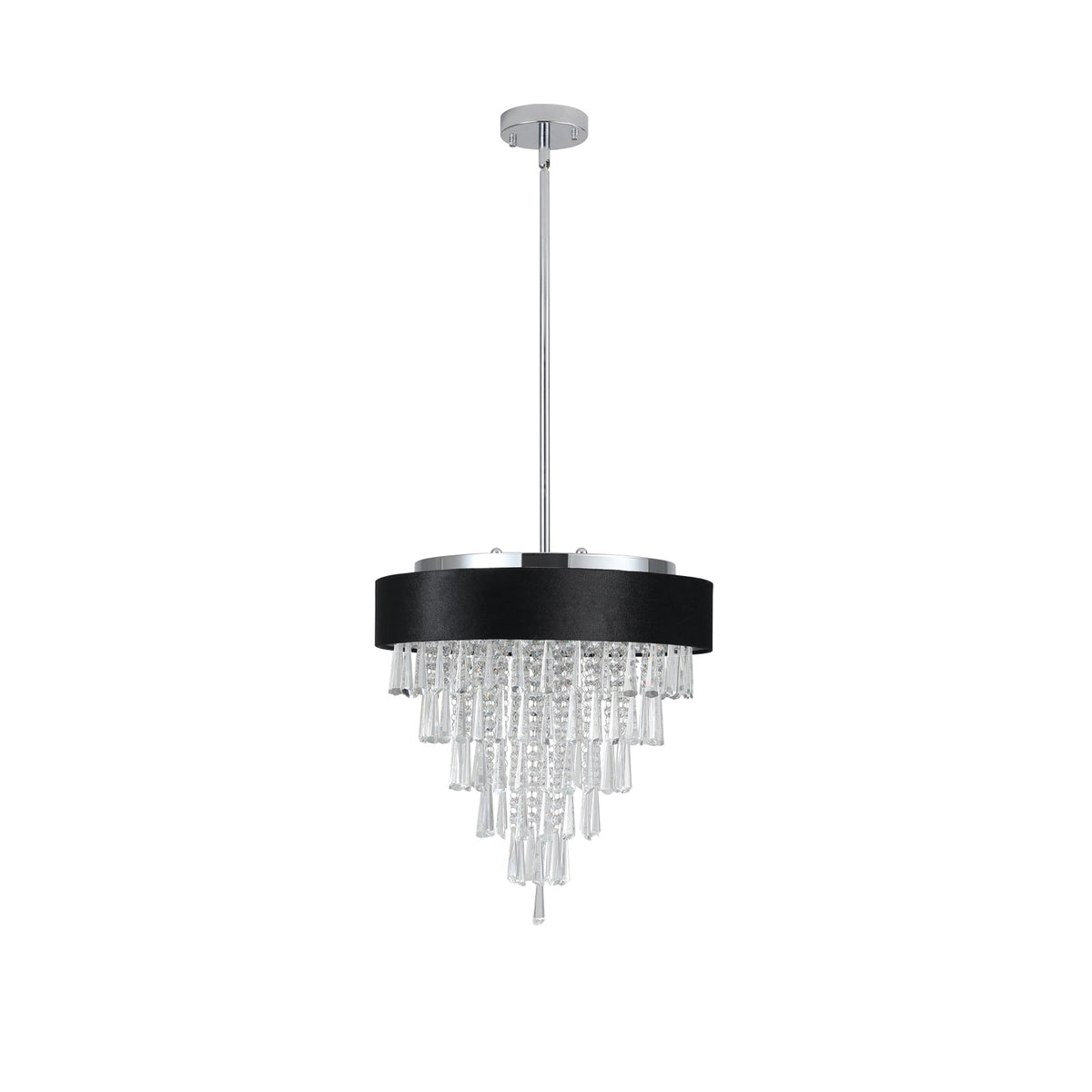 18-Inch Modern Crystal Chandelier with Black Velvet Shade - Transparent