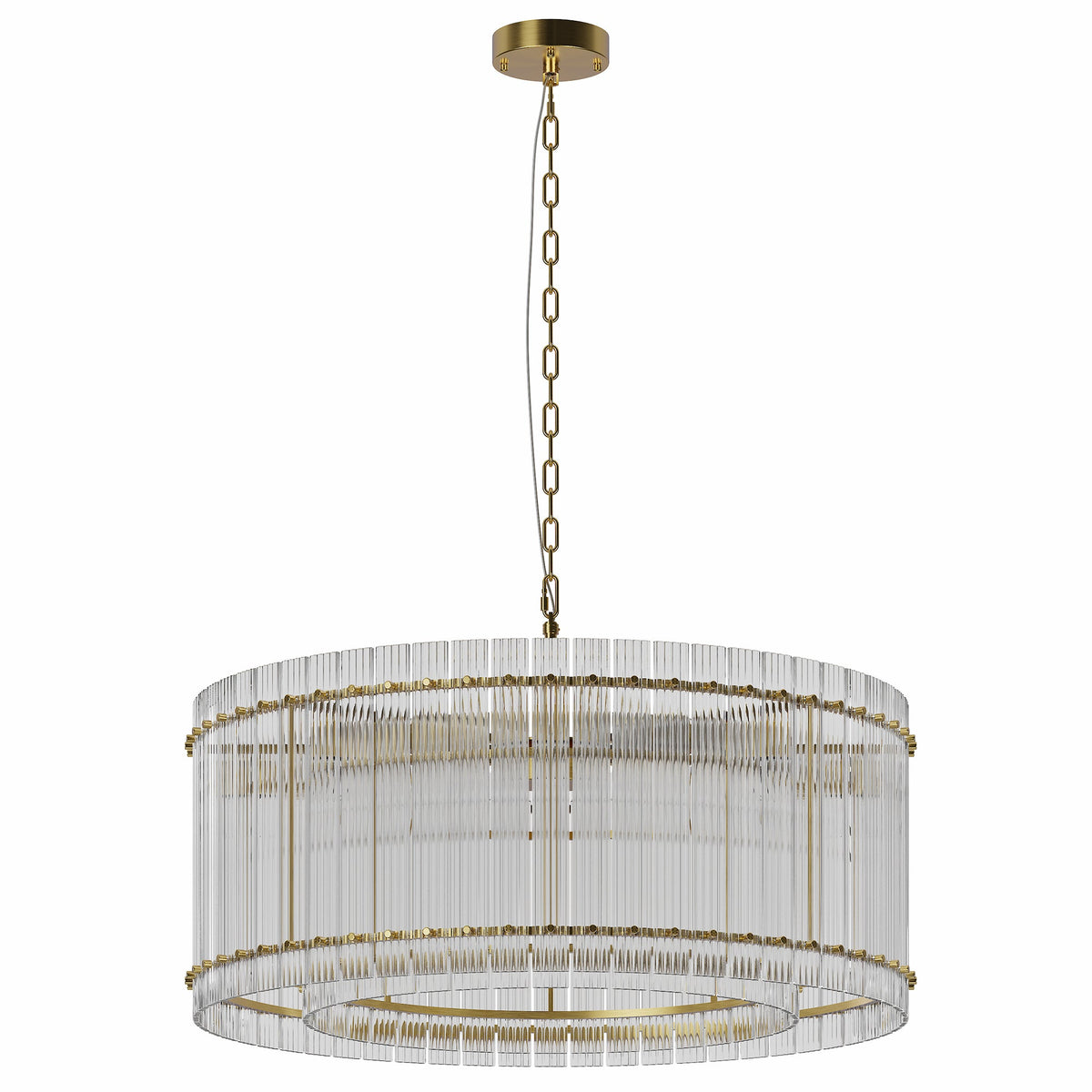 37" Modern Gold Round 8-Light Crystal Chandelier with 2-Tier Crystal Glass - Gold