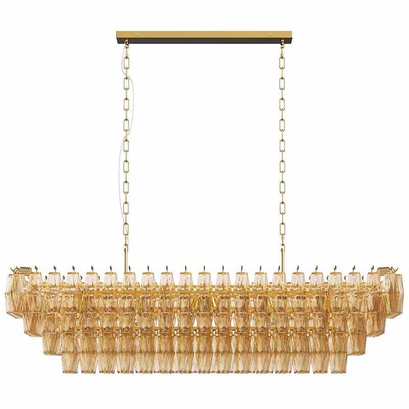 Modern Rectangle Gold Chandelier with Smoke Glass Lights - 54"