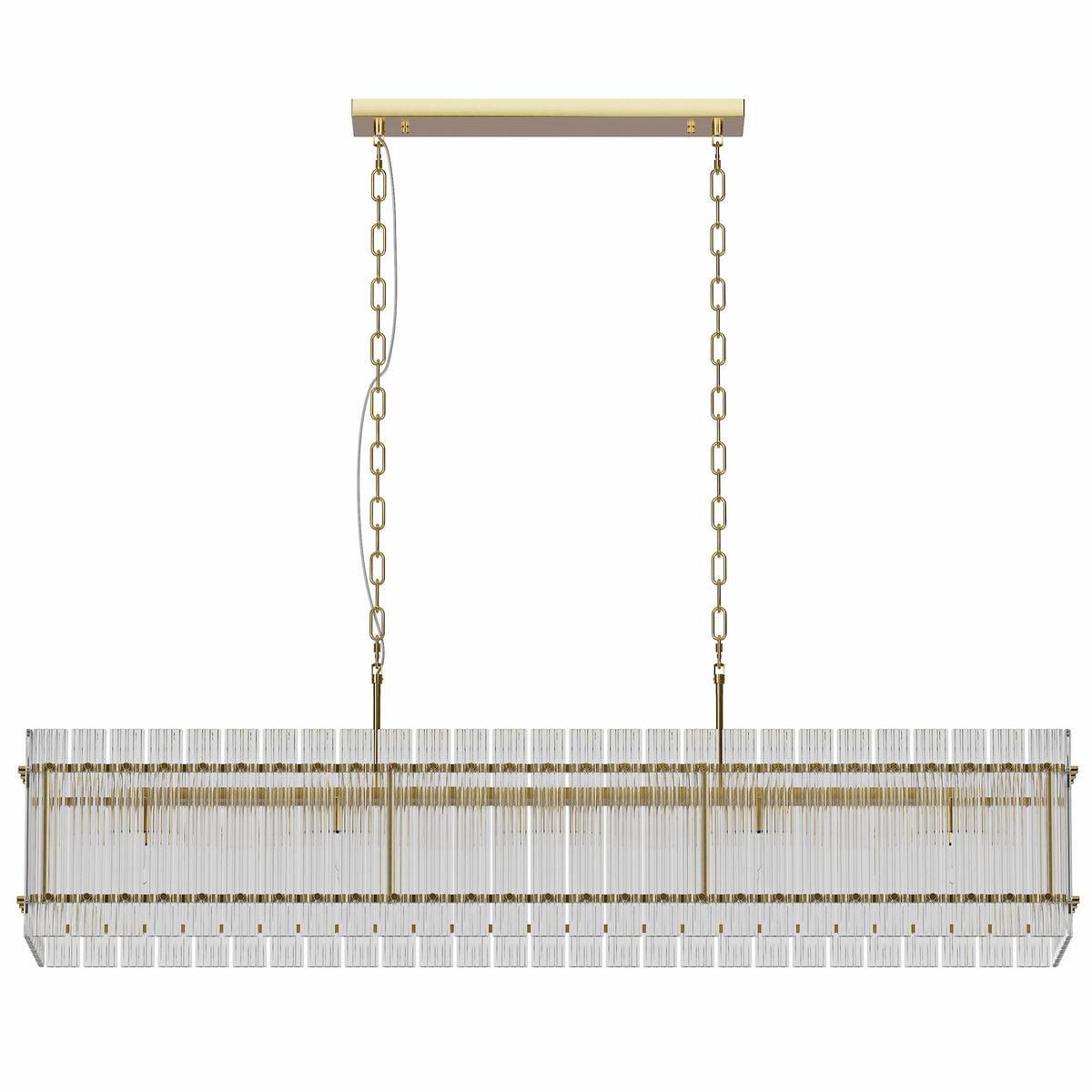 Modern Rectangular Crystal Glass 10-Light Chandelier with Adjustable Height - Gold