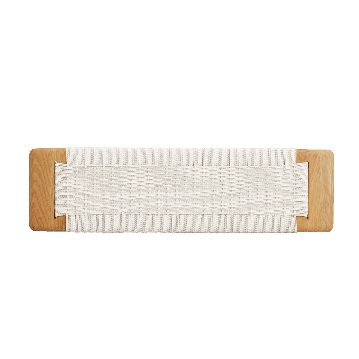 Natural Oak Wood Dining Bench with Handwoven Cane Seat - White
