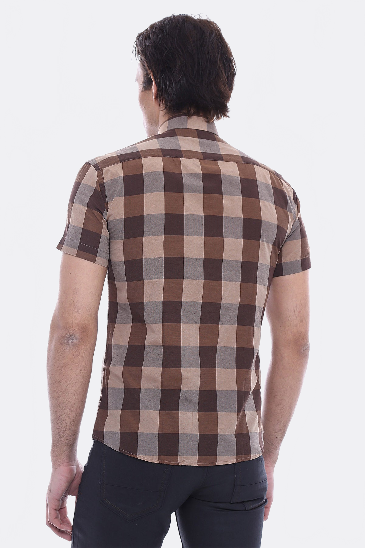 Checked Short Sleeve Brown Men Shirt - Wessi