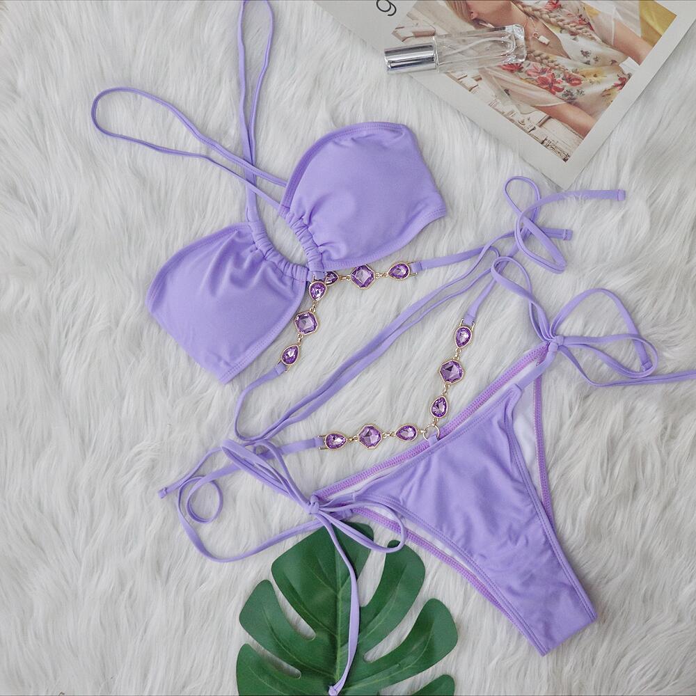 Bikini Thong Crystal Diamond High Quality Fabric Luxury Swimwear  Sexy Sequin Bikini Set