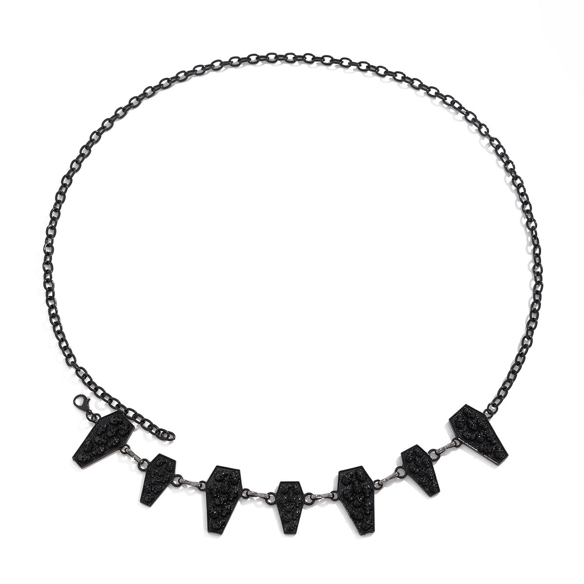 Dark style cross body chain, retro carved alloy single circle waist chain