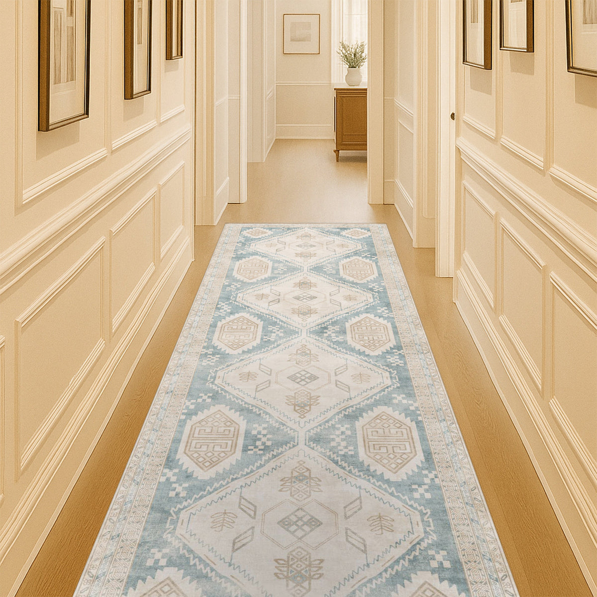 Samara Cream Blue Distressed Turkish Rug