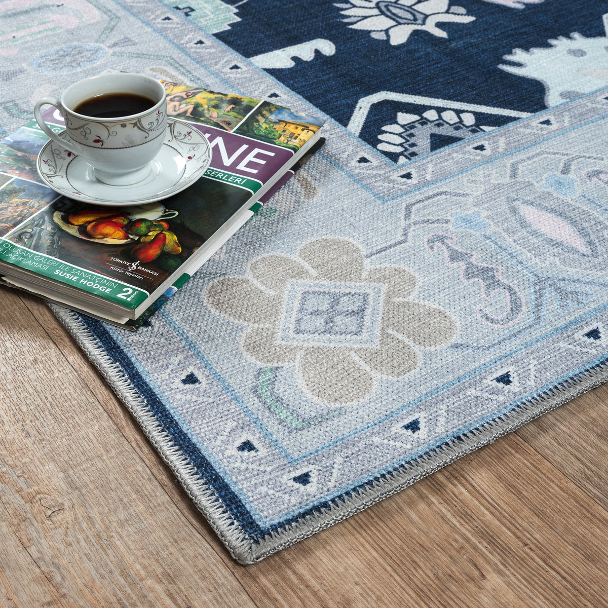 Nurul Navy Blue Modern Oushak Rug