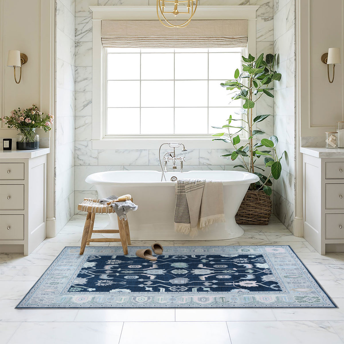 Nurul Navy Blue Modern Oushak Rug