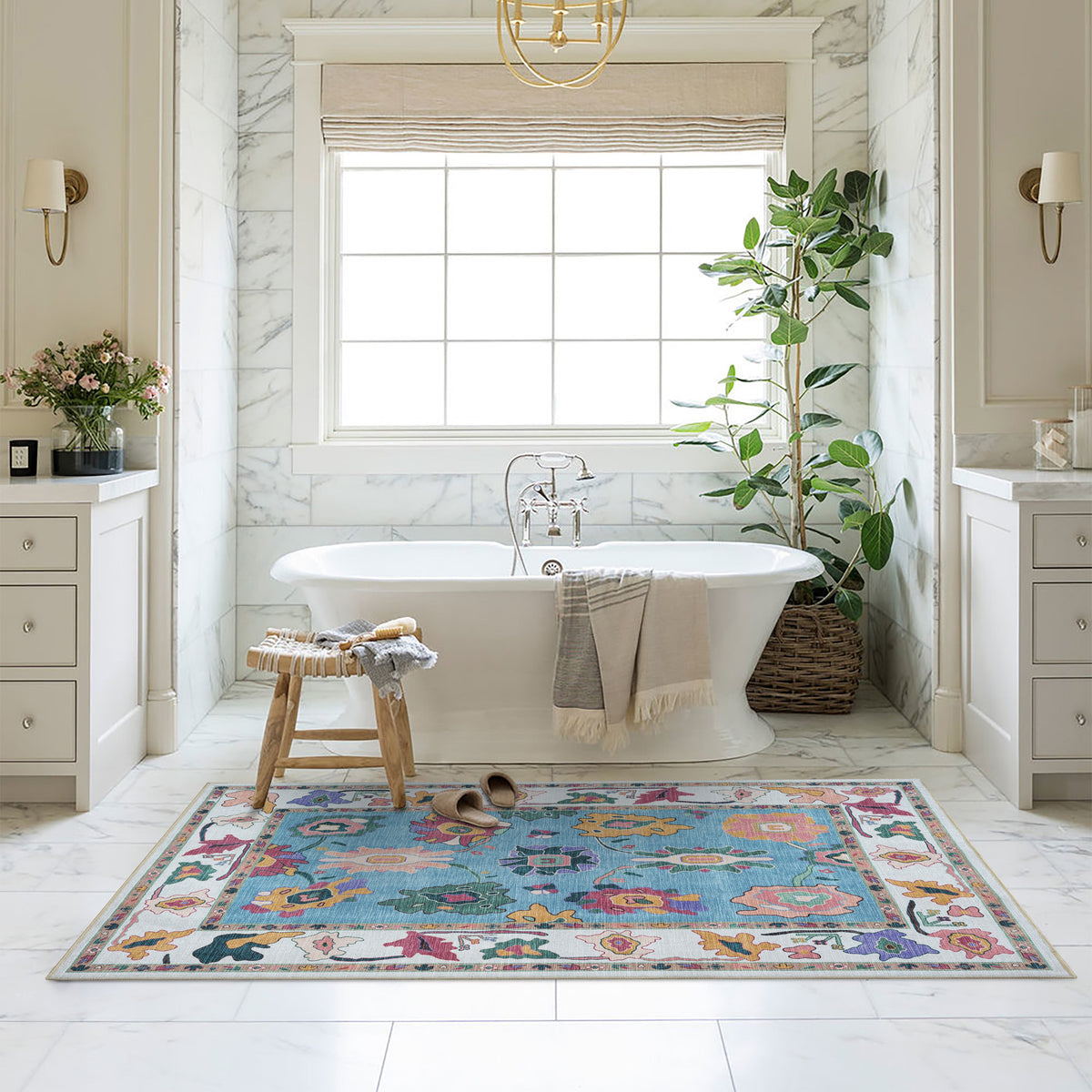 Farhana Green Colorful Floral Modern Oushak Rug