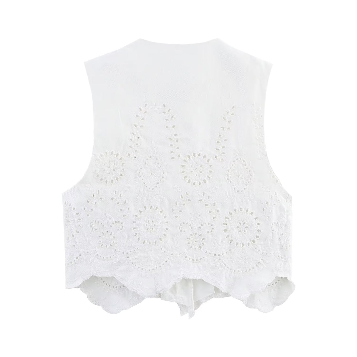 Hollow vest top+embroidered skirt pants set for women