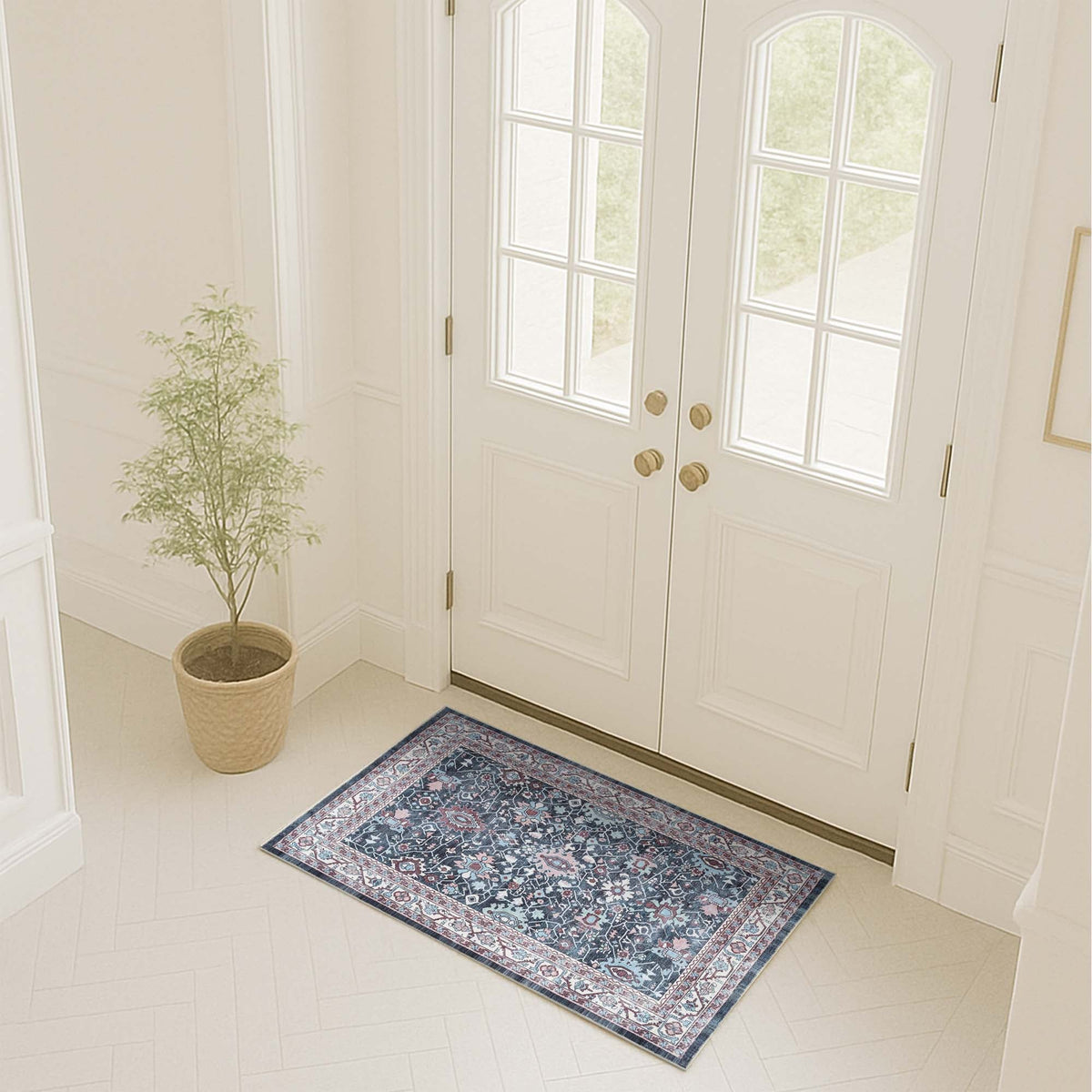 Axelle Blue Turkish Oushak Vintage Rug