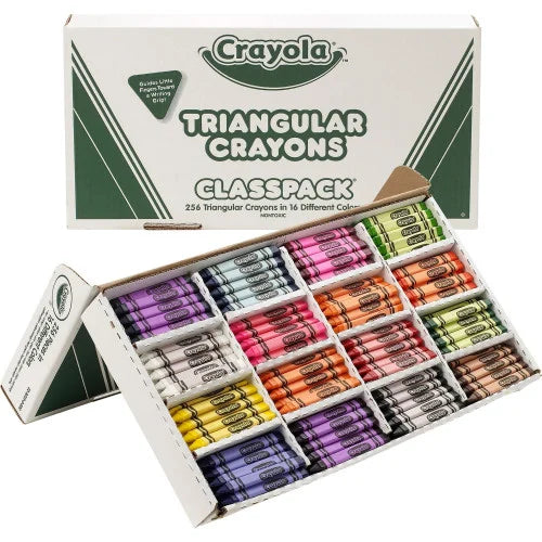 Crayola Triangular Anti-roll Crayons Black, Blue, Blue Violet, Brown, Carnation Pink, Green, Orange, Red, Red Orange, Red Violet, Violet, ... - 256 / Box (528039)