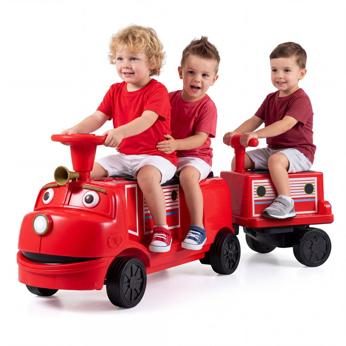 12V Kids Ride-On Train 3-Seater with Detachable Carriage
