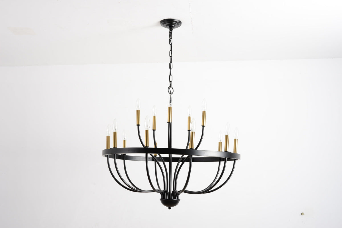 18-Light Industrial Iron Candle Chandelier with Adjustable Height - Gold & Black