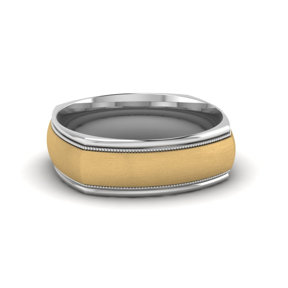 Two Tone Milgrain Square Mens Band Ring