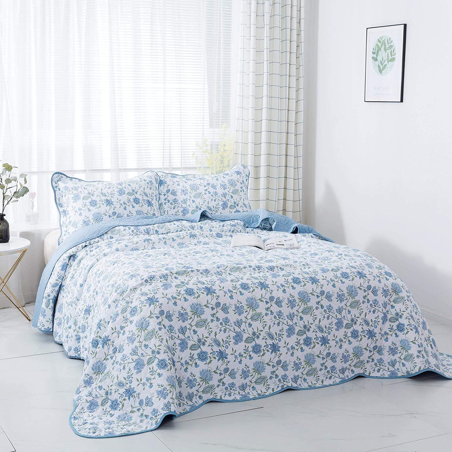 100% Cotton Summer Ultra Soft Floral Design 3 Piece Reversible Bedding Set, Room Decor, Graduation Gifts