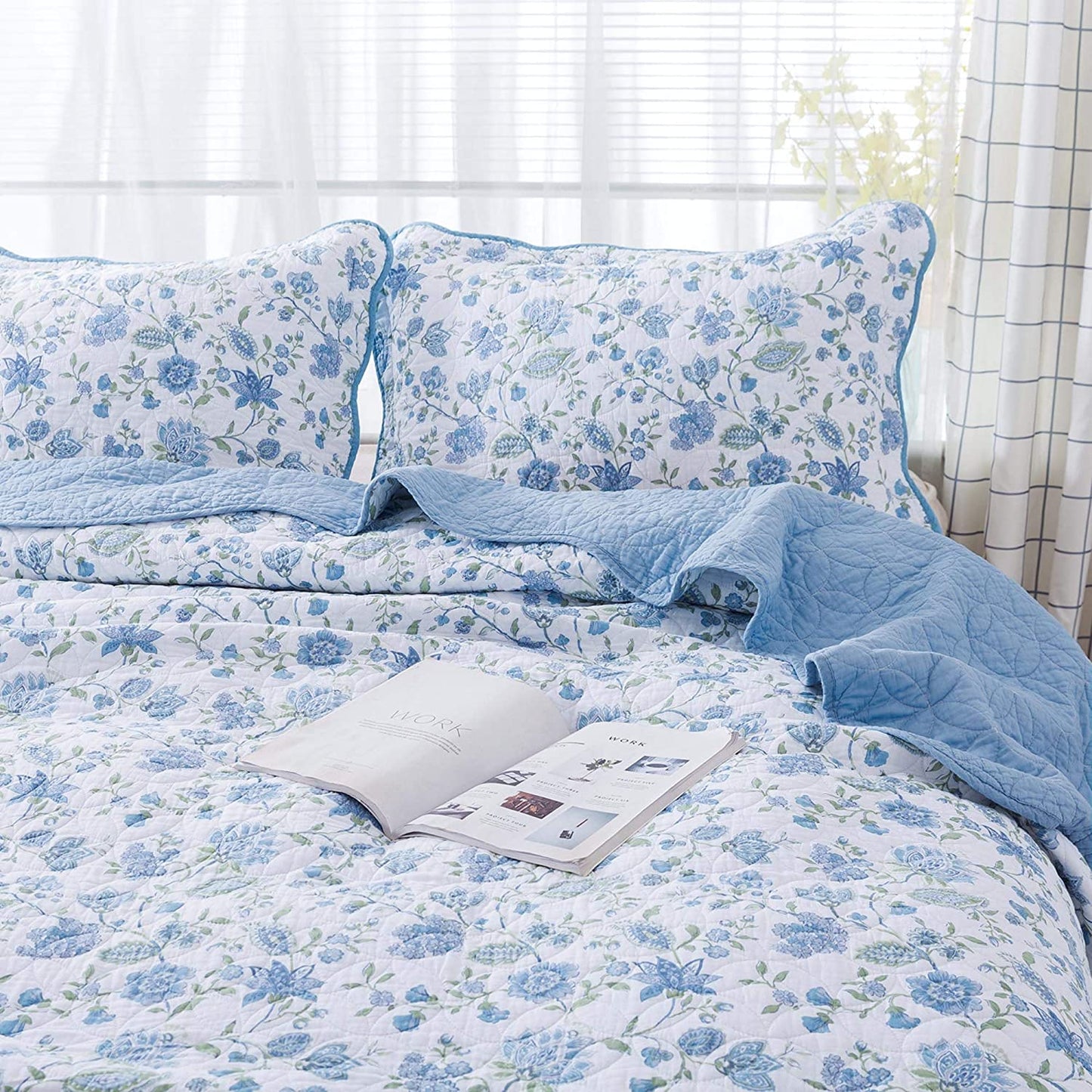 100% Cotton Summer Ultra Soft Floral Design 3 Piece Reversible Bedding Set, Room Decor, Graduation Gifts