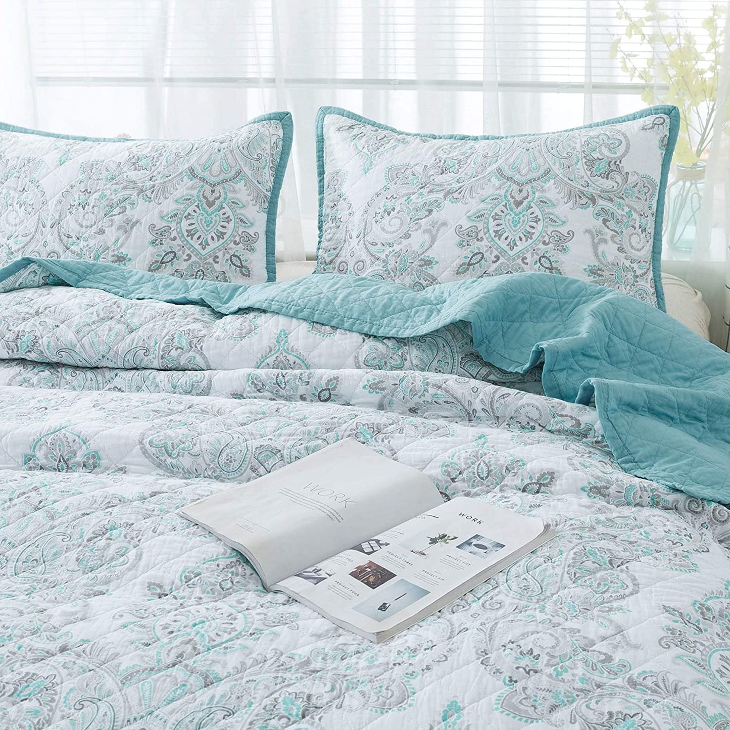 100% Cotton Summer Ultra Soft Floral Design 3 Piece Reversible Bedding Set, Room Decor, Graduation Gifts