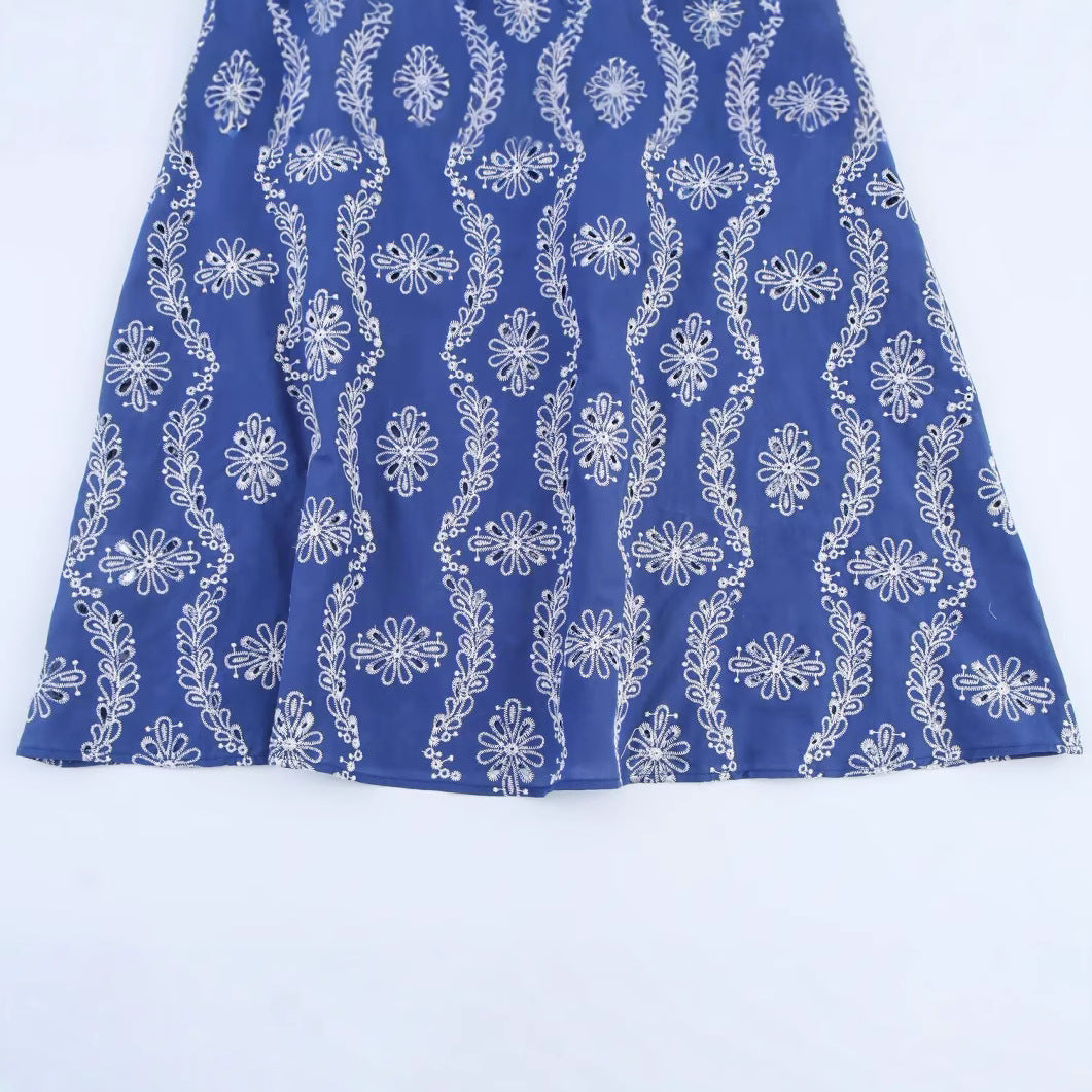 Hollow lace embroidery suspender dress for women