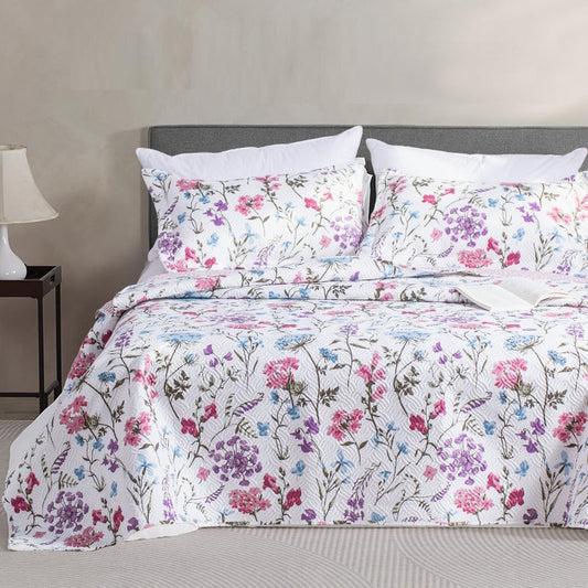 Floral Quilt Set - Lightweight & Reversible - Cozy & Stylish Bedding - Machine Washable, Room Decor, Graduation Gifts