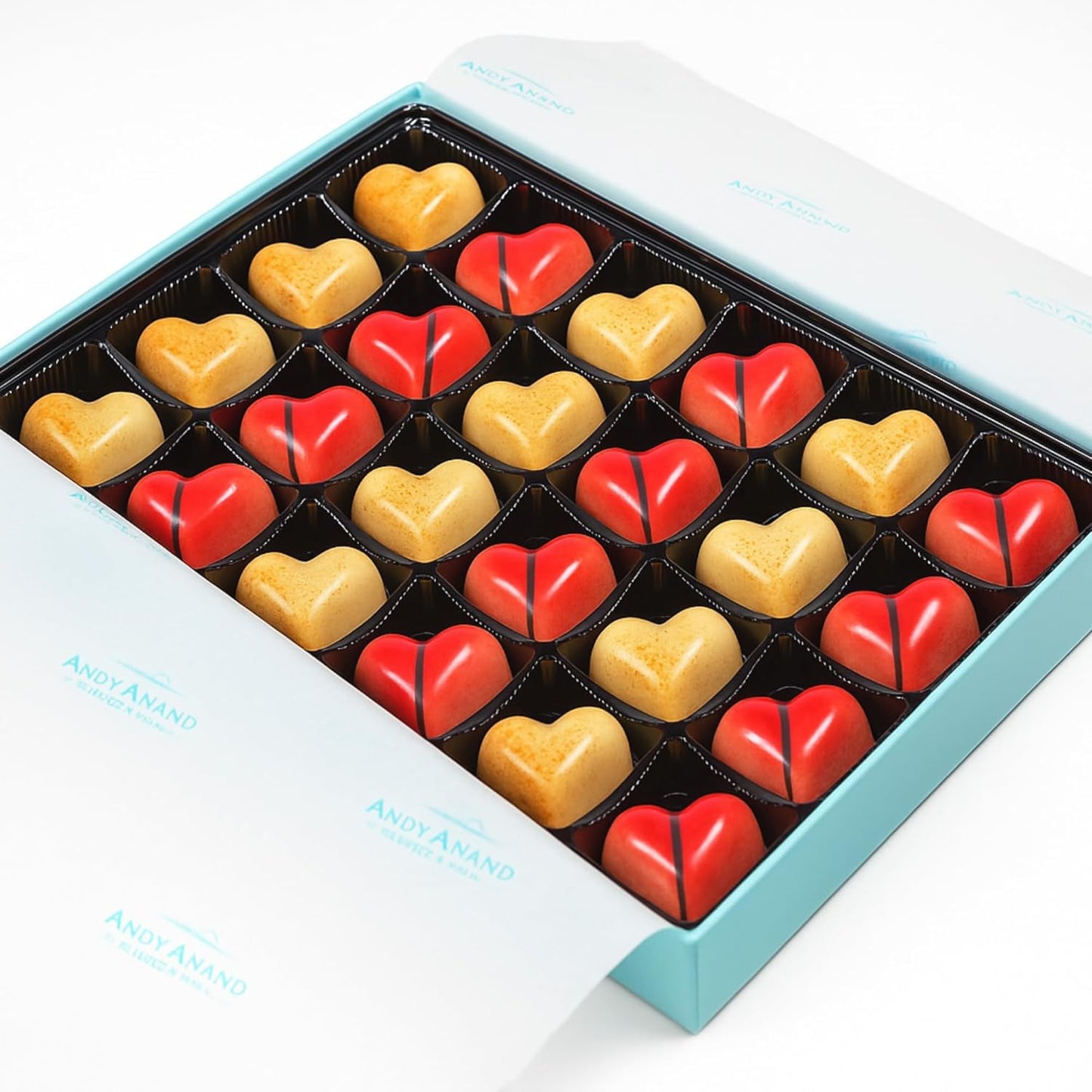 Andy Anand Gluten-Free 60% Cocoa White Chocolate Heart Gift Box – 24 Pc Silky Smooth Luxury Gift for Valentine’s & Anniversaries