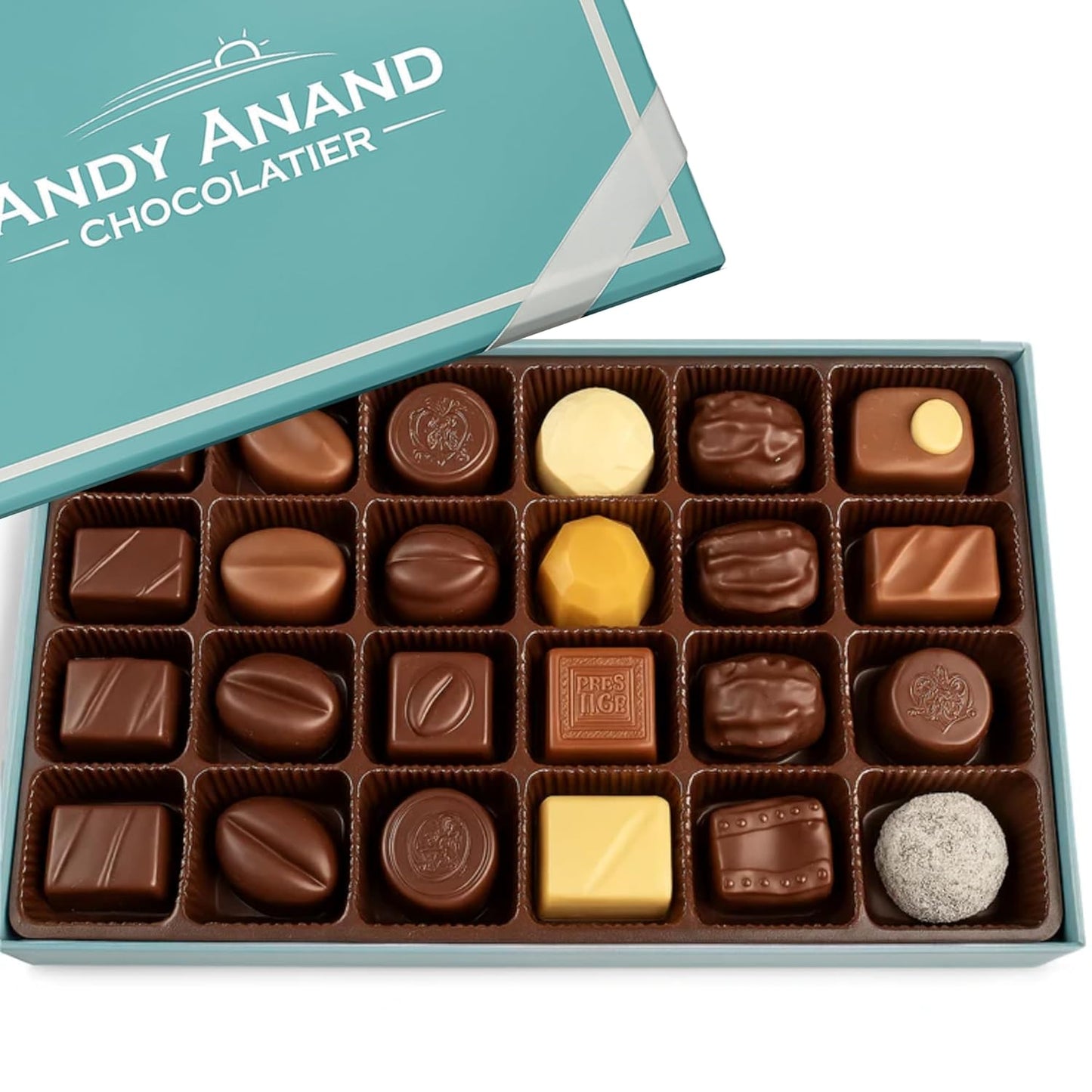 Andy Anand Sugar Free Belgian Chocolate Truffles – 24 Pc Espresso, Hazelnut, Strawberry, Coconut, Cherry & Orange, 60% Cocoa, Gluten Free Gift Box