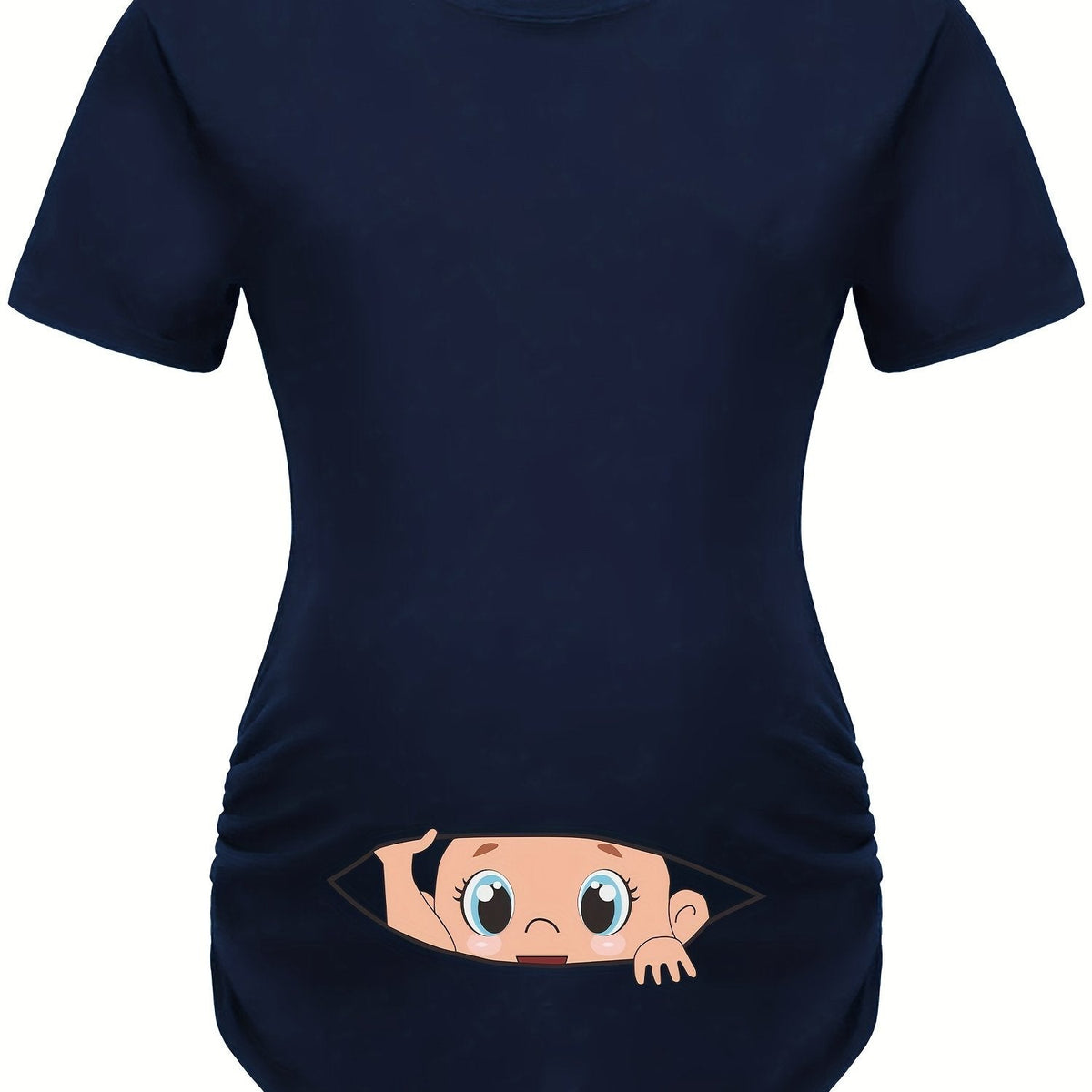 Letter Printed Short-sleeved Maternity Wear Black T-shirt with Big-eyed Baby Pattern
