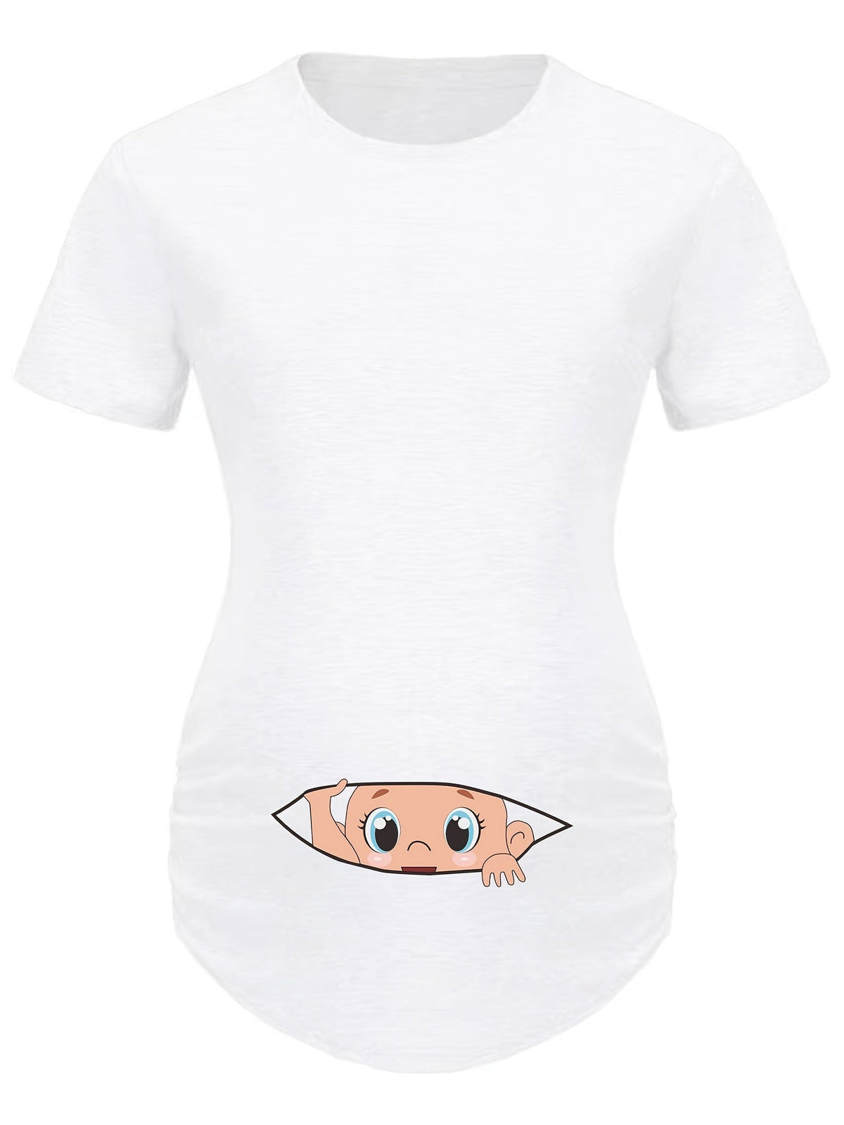 Letter Printed Short-sleeved Maternity Wear Black T-shirt with Big-eyed Baby Pattern