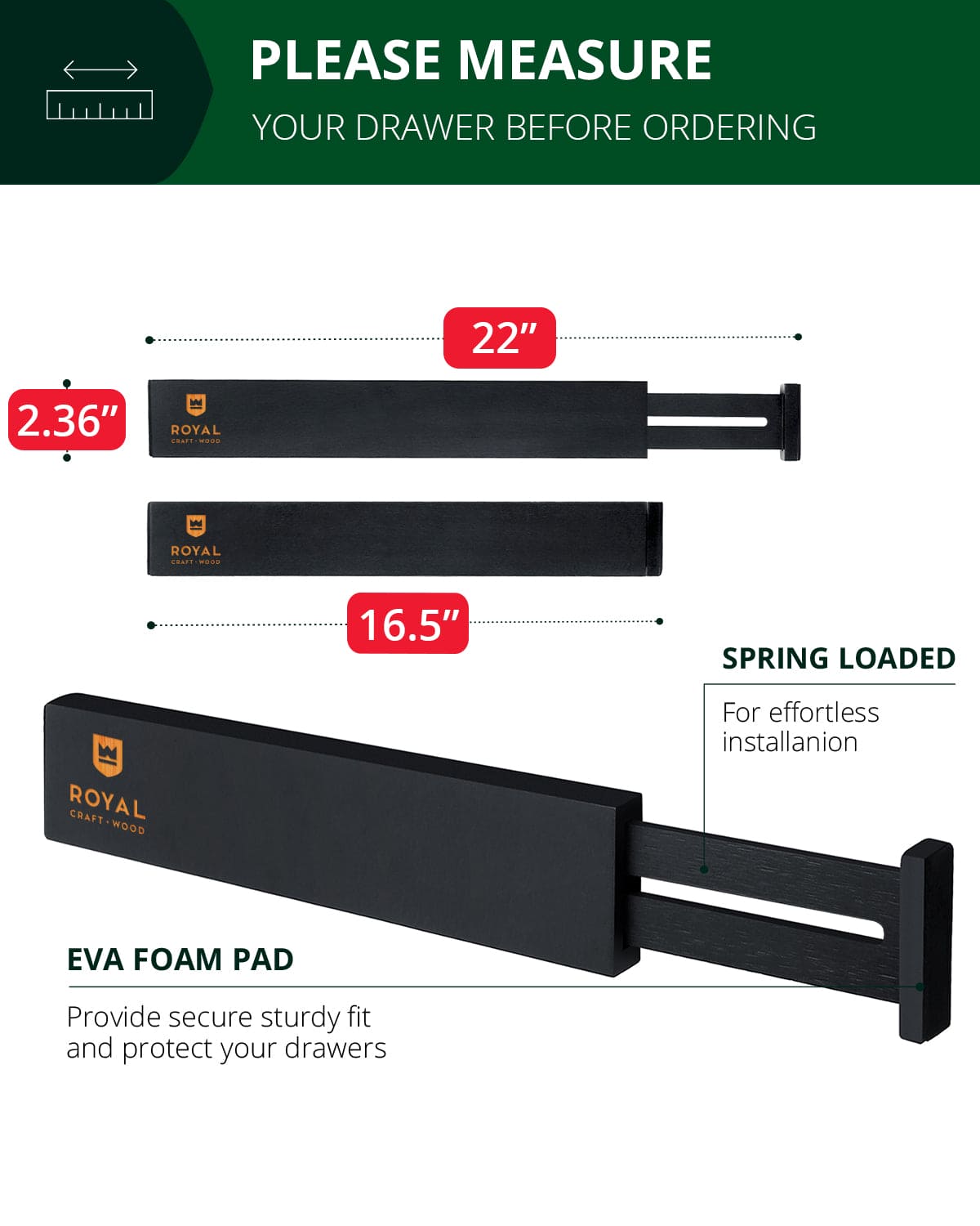 Drawer Dividers 22”, Black