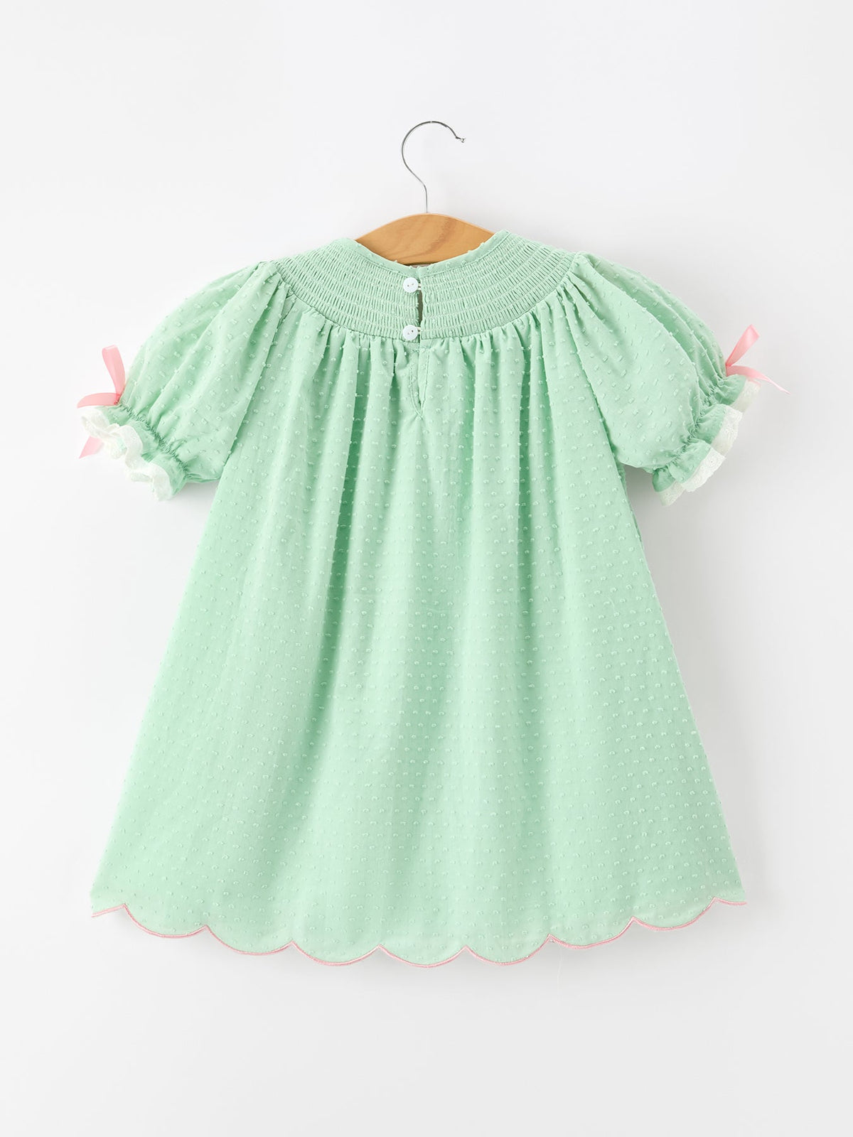 Christmas Mint Green Smocked Santa Girls Puff Sleeve Dress
