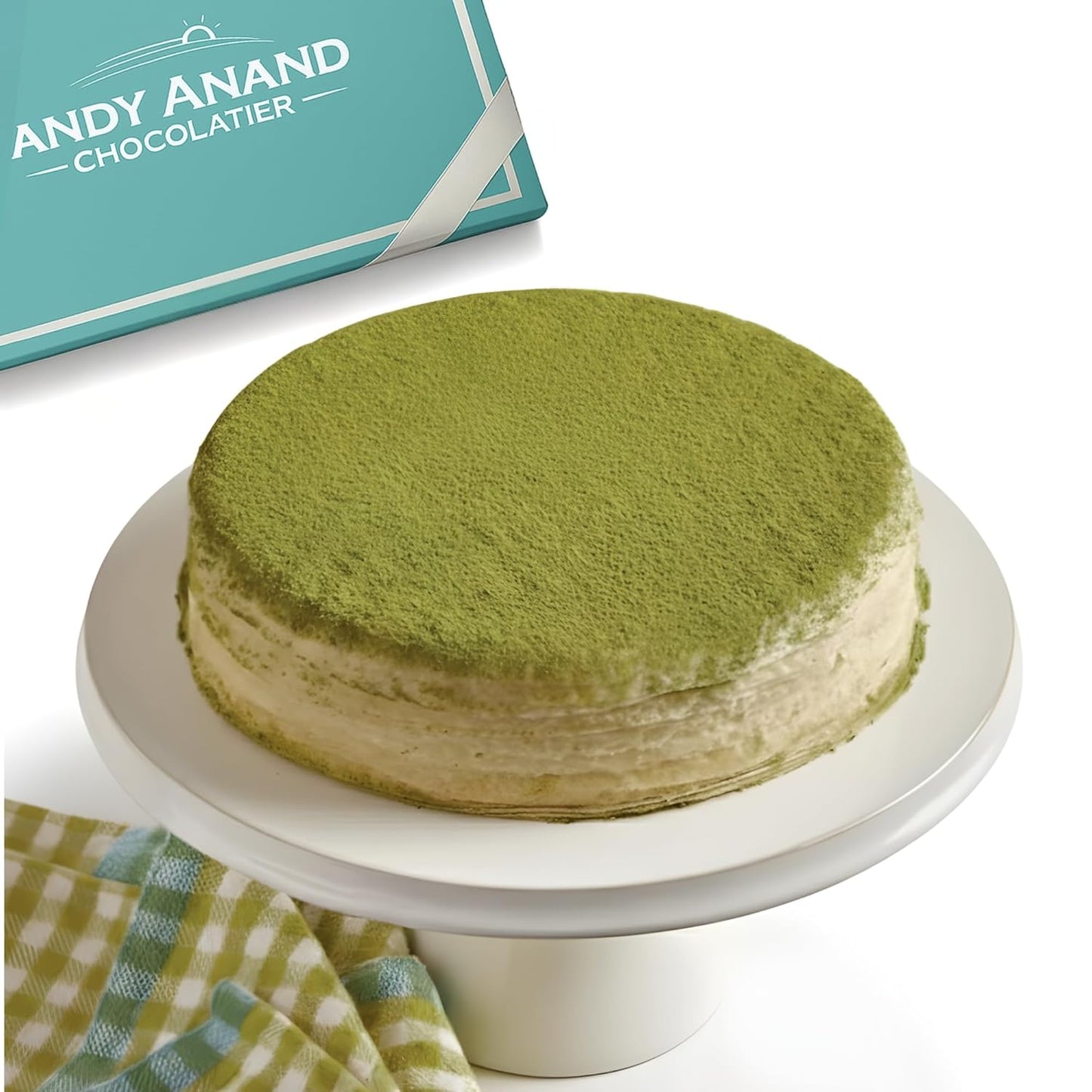 Andy Anand Sugar Free Matcha Green Tea Chiffon Cake - 2.4 lbs Decadent & Airy Gourmet Dessert, Keto & Diabetic Friendly, No Added Sugar, Artisan Handcrafted Healthy Gift Boxed