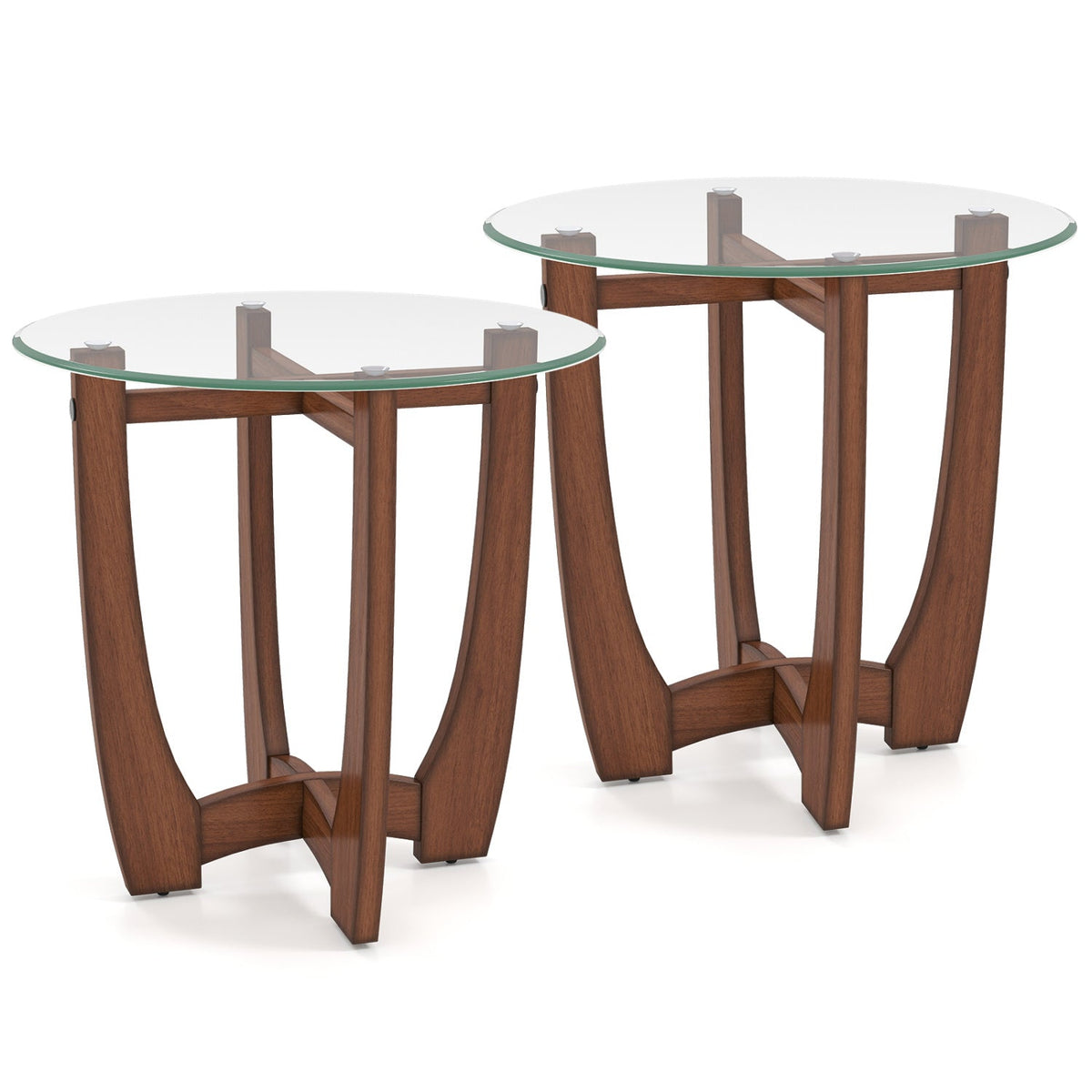 Round End Table Set of 2 with Tempered Glass Top