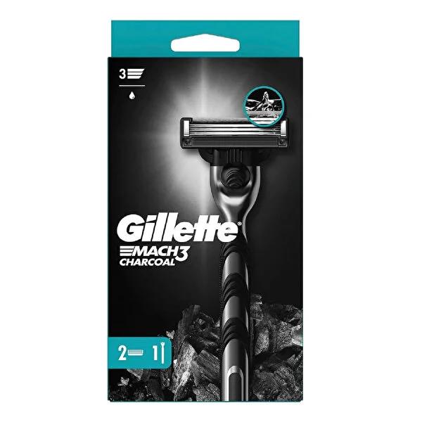 Gillette Mach3 Charcoal Razor for Men: Cleanse, Shave & Soothe Sensitive Skin - Includes Handle + 2 Blade Refills
