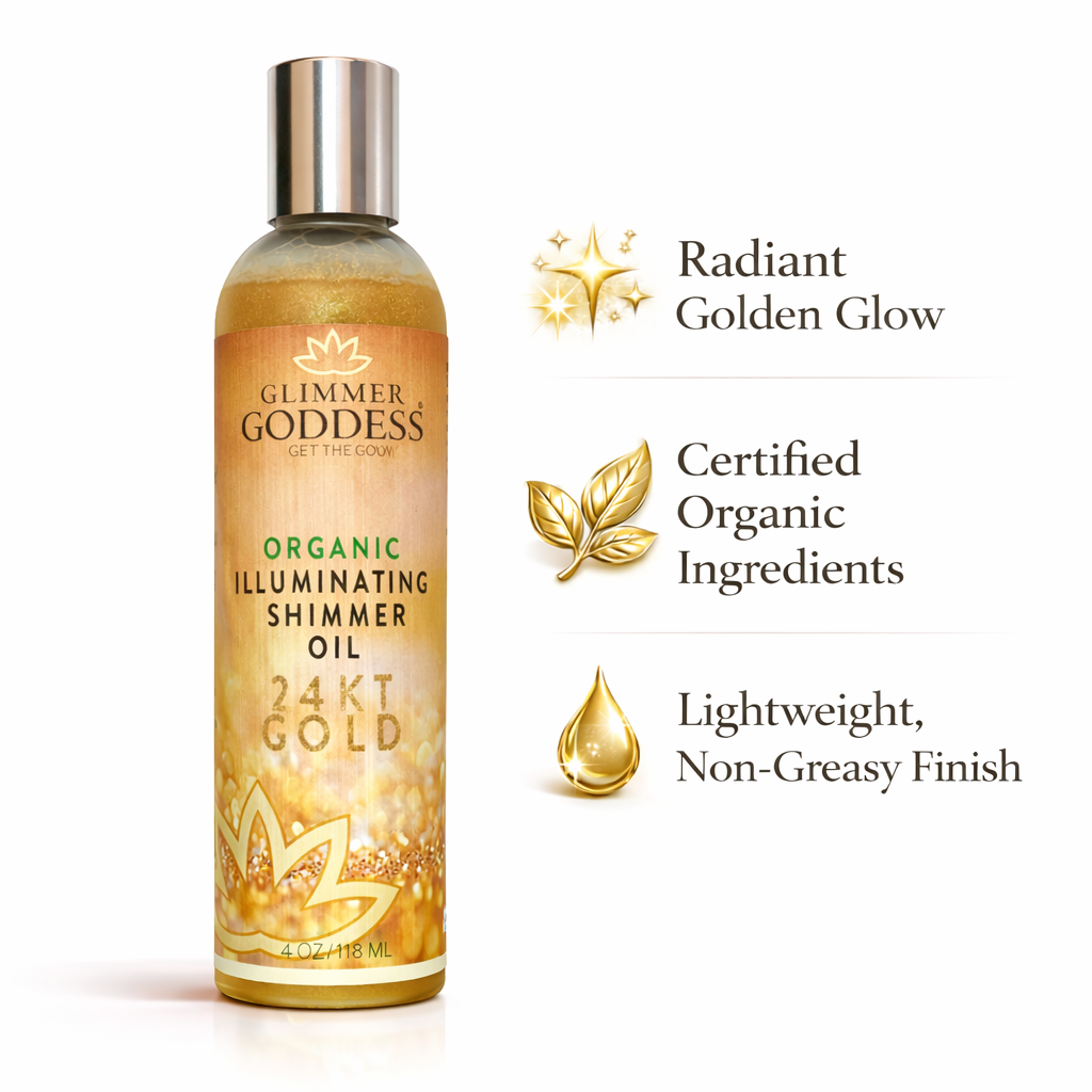 Organic Shimmer Oil – Instant glow + soft hydration with a silky, non-greasy finish