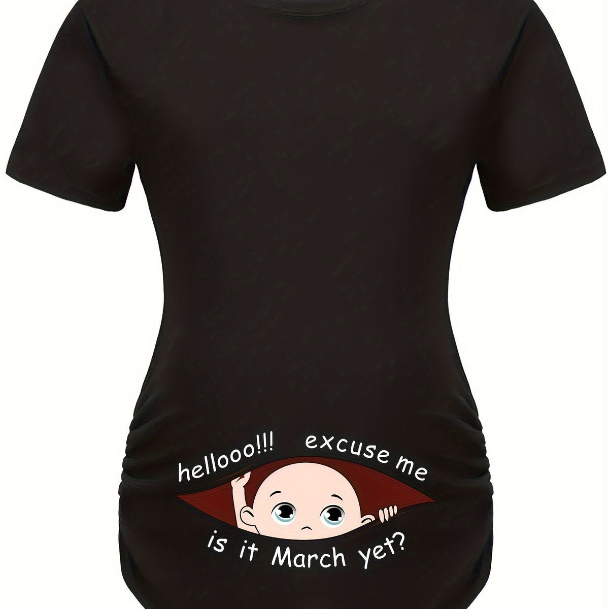 Hello Month & Cartoon Character Print Maternity T-Shirt, Round Neck Short Sleeve Pregnant Women's Top for Pregnancy Announcement - Comfortable Fit