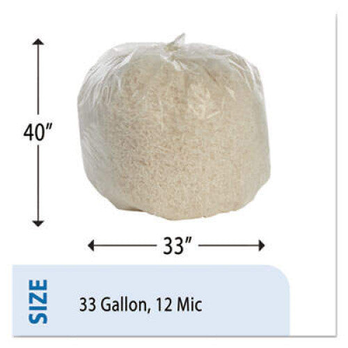 AbilityOne 8105015574983, SKILCRAFT High Density (HDPE) Coreless Roll Can LinersNatural, 33 gal, 12 microns, 33" x 40", Natural, 250/Box