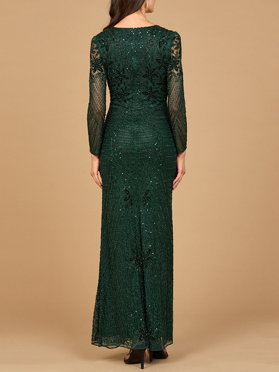 Long Sleeve Beaded Maxi Gown