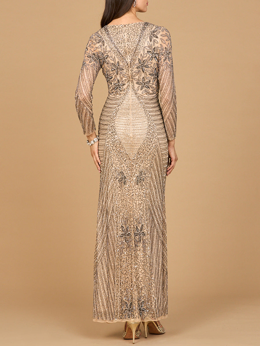 Long Sleeve Beaded Maxi Gown