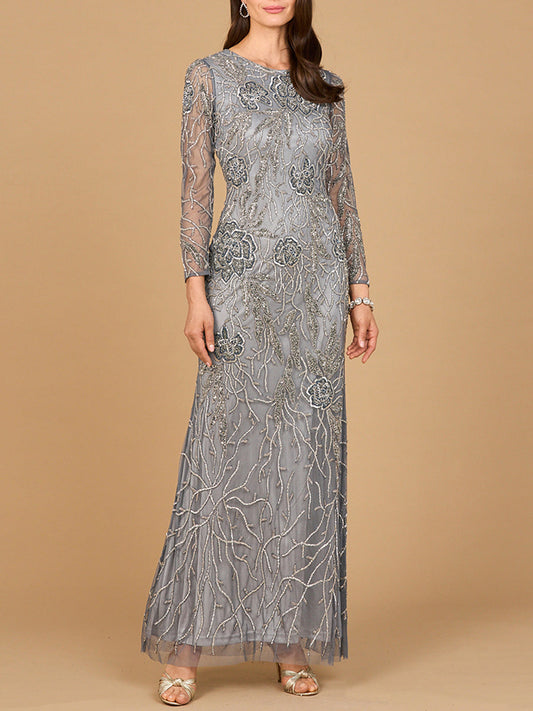 High Neck, Long Sleeve Beaded Gown
